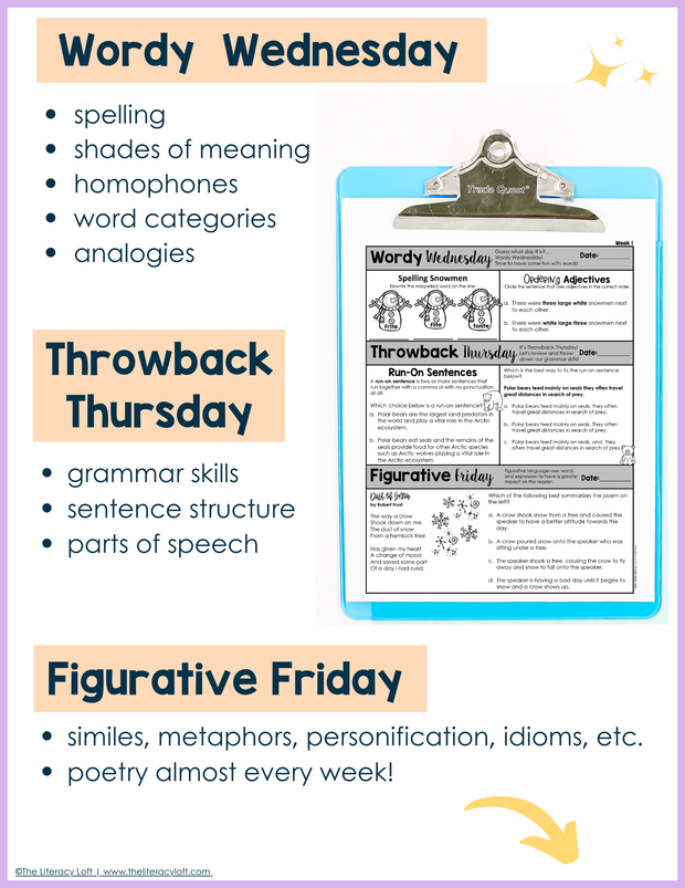 ELA Morning Work 4th Grade {January} I Distance Learning I Google Slides