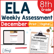 8th Grade ELA Reading Comprehension Morning Work Assessment Winter Review - Dec