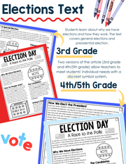 2024 Presidential Election Reading Comprehension Bingo 3rd 4th 5th Grade Passages Questions Graphic Organizers Writing Prompts