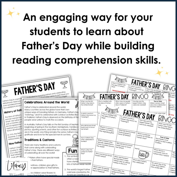 Summer School Reading Bingo Activity Pages Father's Day Game Worksheet 3rd-5th