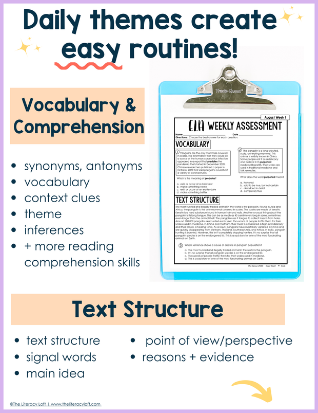 ELA Weekly Assessments 7th Grade  | Printable | Google Forms