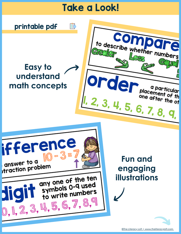 2nd Grade Math Review Word Wall Vocabulary Posters Fun Decor ESL Cards