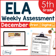 5th Grade ELA Reading Comprehension Morning Work Assessment Winter Review - Dec