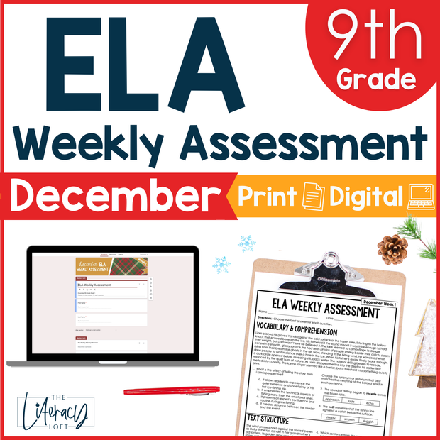 9th Grade ELA Reading Comprehension Morning Work Assessment Winter Review - Dec