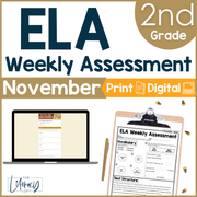2nd Grade ELA Reading Comprehension November Morning Work Assessment Elementary