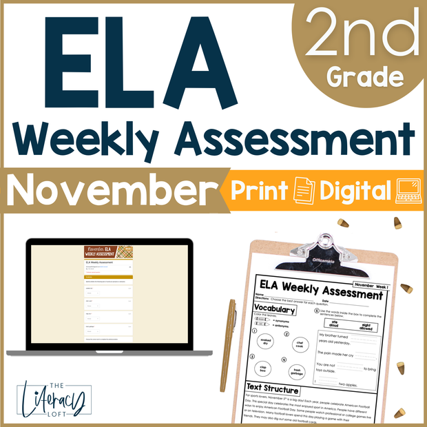 2nd Grade ELA Reading Comprehension November Morning Work Assessment Elementary