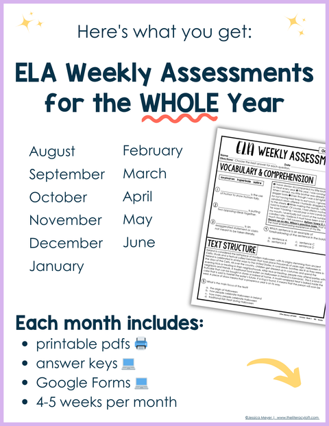 8th Grade ELA Daily Review and Weekly Assessment Bundle