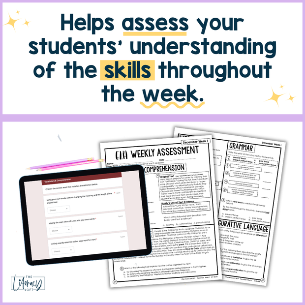 ELA Weekly Assessments 6th Grade  | Printable | Google Forms