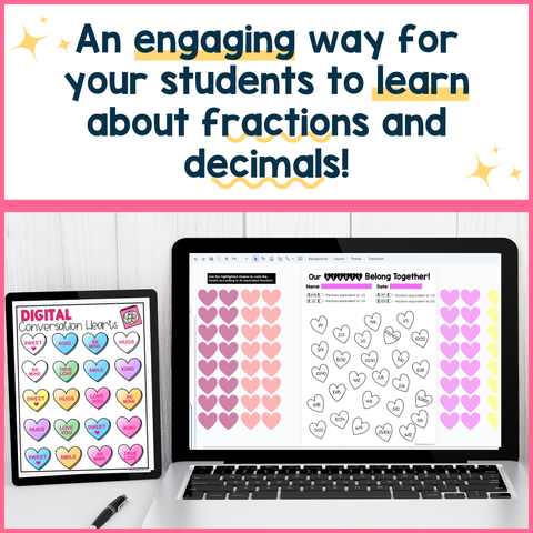 Valentine's Day Math Fractions Decimals Activity Coloring Sheets Worksheets