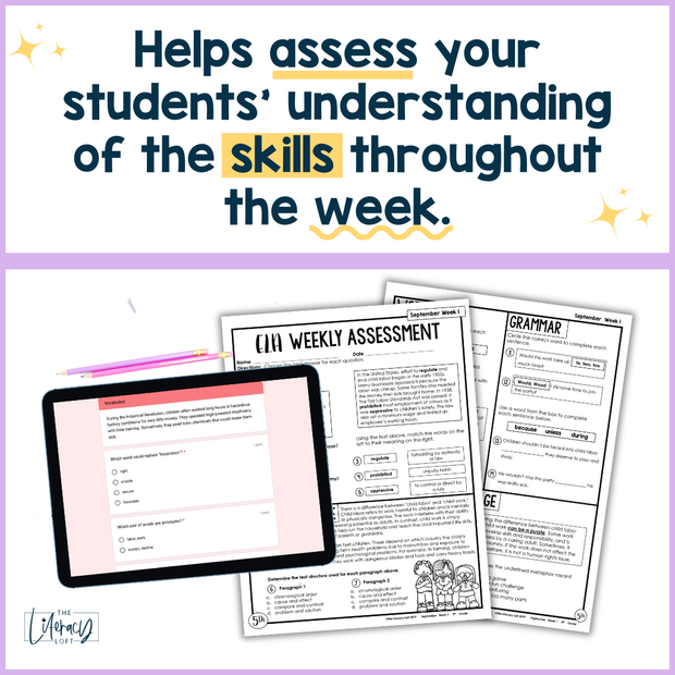 ELA Weekly Assessments 5th Grade | Printable | Google Forms