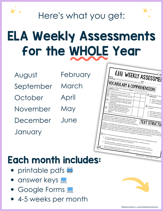 6th Grade ELA Daily Review and Weekly Assessment Bundle