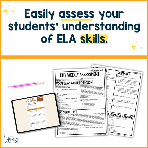 7th Grade ELA Reading Comprehension October Morning Work Assessment Daily Review