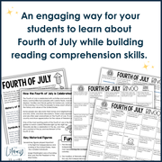 Fourth of July Reading Comprehension Bingo Fun Summer Activity 3rd 4th 5th Grade