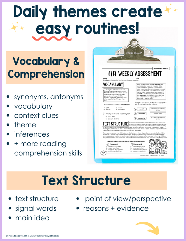 ELA Weekly Assessments 5th Grade | Printable | Google Forms