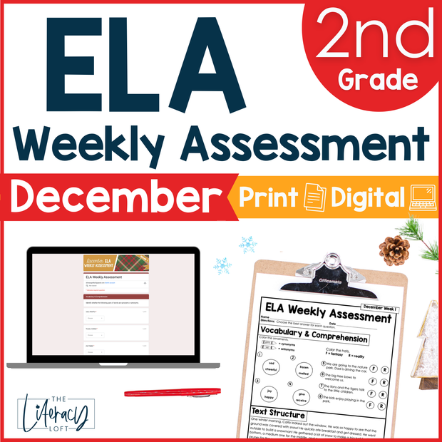 2nd Grade ELA Reading Comprehension Morning Work Assessment Winter Review - Dec