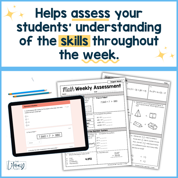 Math Weekly Assessments 6th Grade | Printable | Google Forms