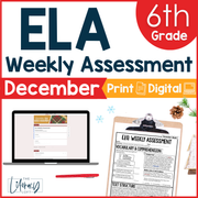 6th Grade ELA Reading Comprehension Morning Work Assessment Winter Review - Dec