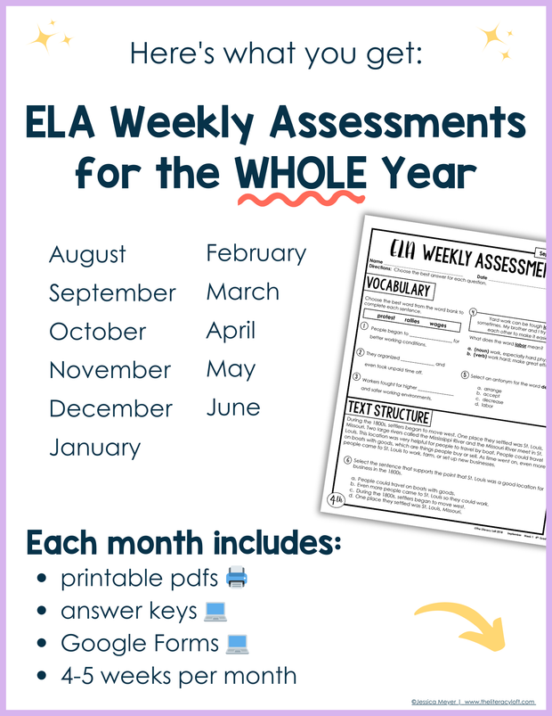 4th Grade ELA Morning Work and Weekly Assessments Bundle