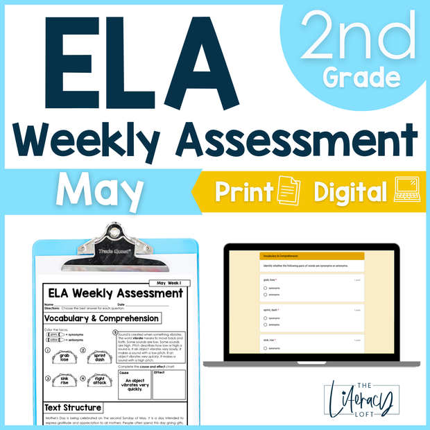 ELA Weekly Assessments 2nd Grade May Morning Work | Printable | Google Forms