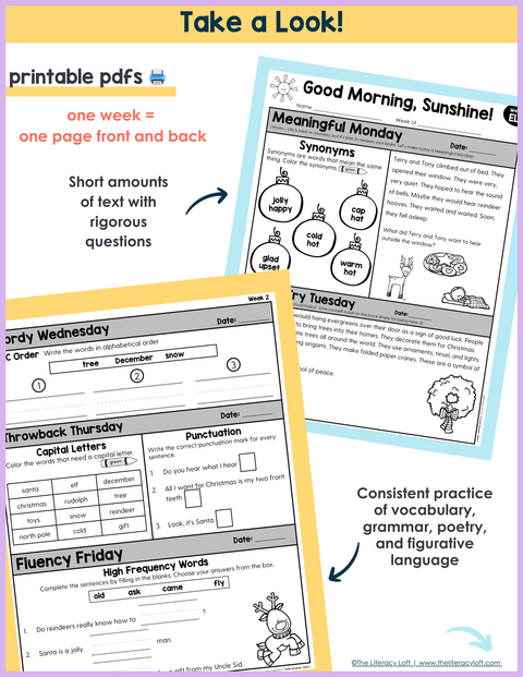 1st Grade ELA Morning Work (December) I Distance Learning I Google Slides