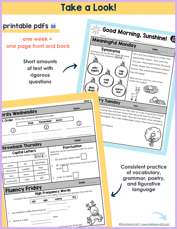 1st Grade ELA Morning Work (December) I Distance Learning I Google Slides