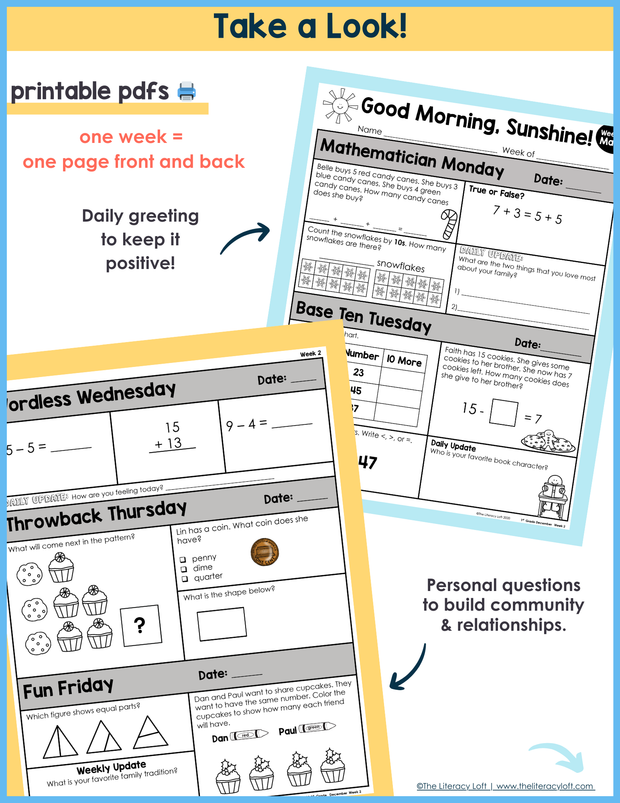 Math Morning Work 1st Grade {December} I Distance Learning I Google Apps