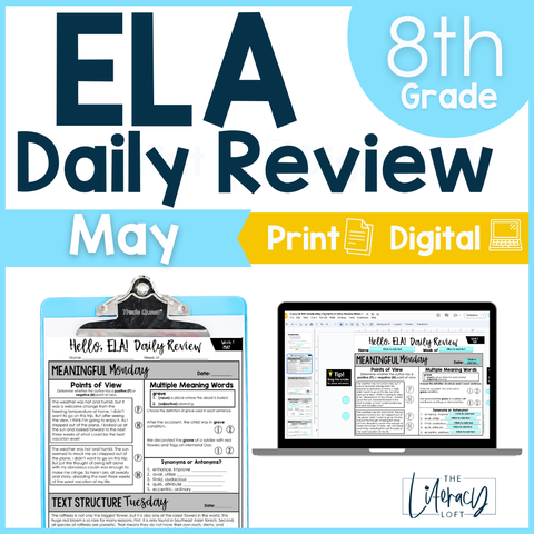 ELA Daily Review 8th Grade {May} | Distance Learning | Google Slides and Forms