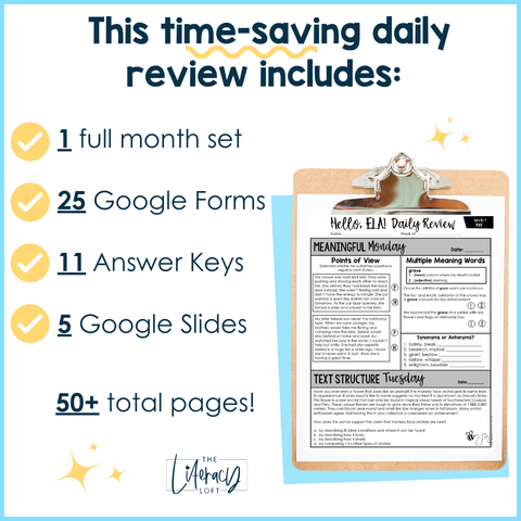 ELA Daily Review 7th Grade {May} | Distance Learning | Google Slides and Forms