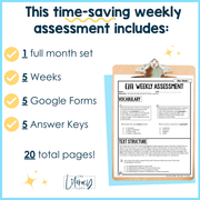 ELA Weekly Assessments 5th Grade May Morning Work | Printable | Google Forms