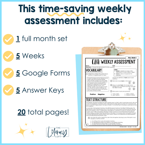 ELA Weekly Assessments 7th Grade May Morning Work | Printable | Google Forms