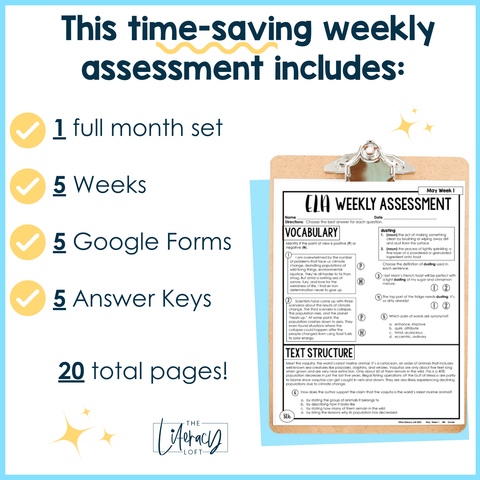 ELA Weekly Assessments 8th Grade May Morning Work | Printable | Google Forms