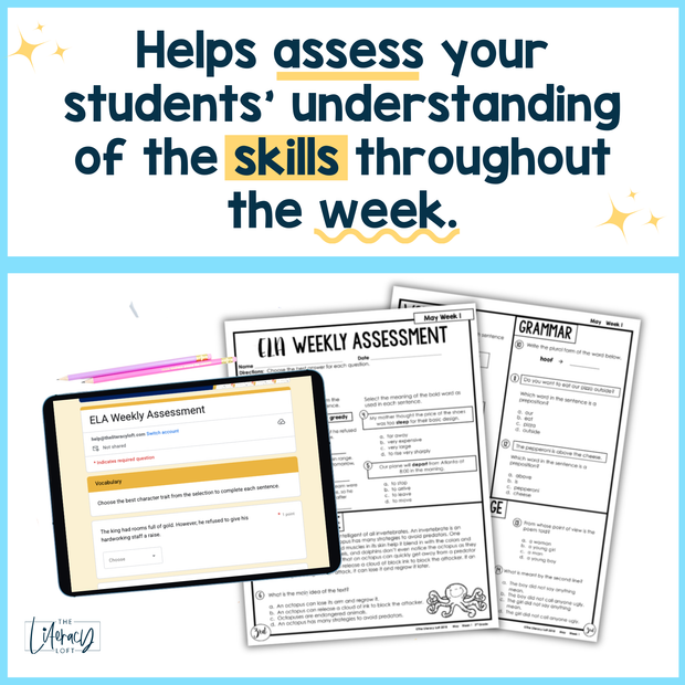 ELA Weekly Assessments 3rd Grade May Morning Work | Printable | Google Forms