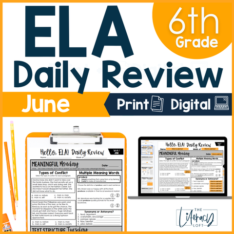 ELA Daily Review 6th Grade {June} | Distance Learning | Google Slides and Forms