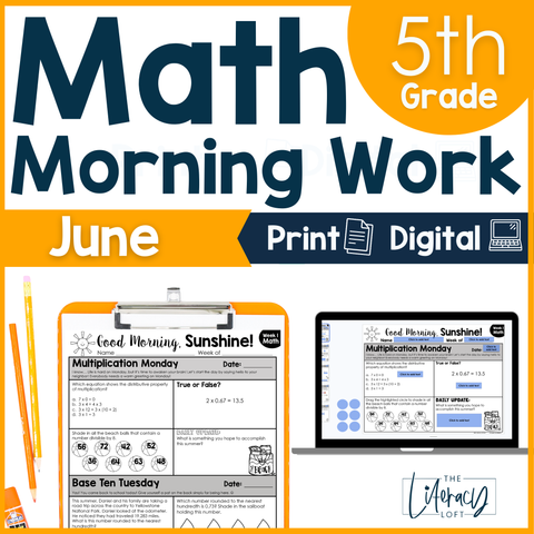 Math Morning Work 5th Grade {June} | Distance Learning | Google Slides