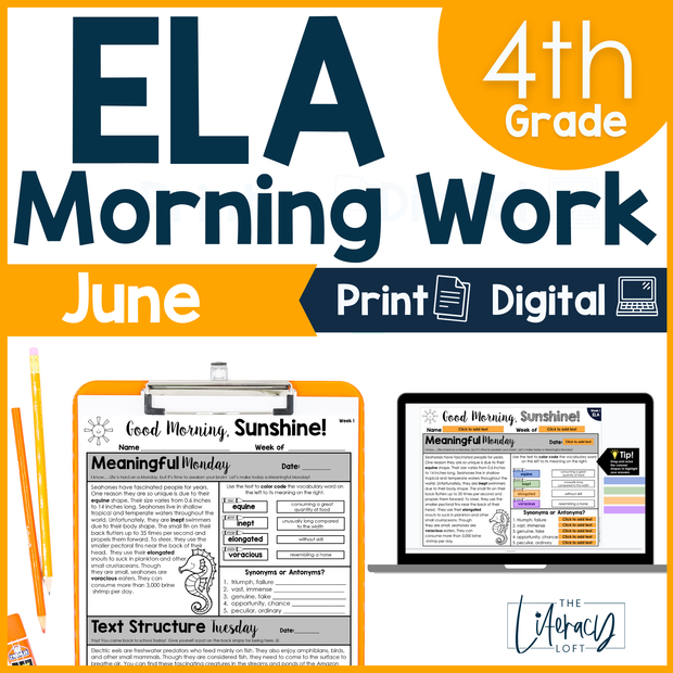 ELA Morning Work 4th Grade {June} | Distance Learning | Google Slides