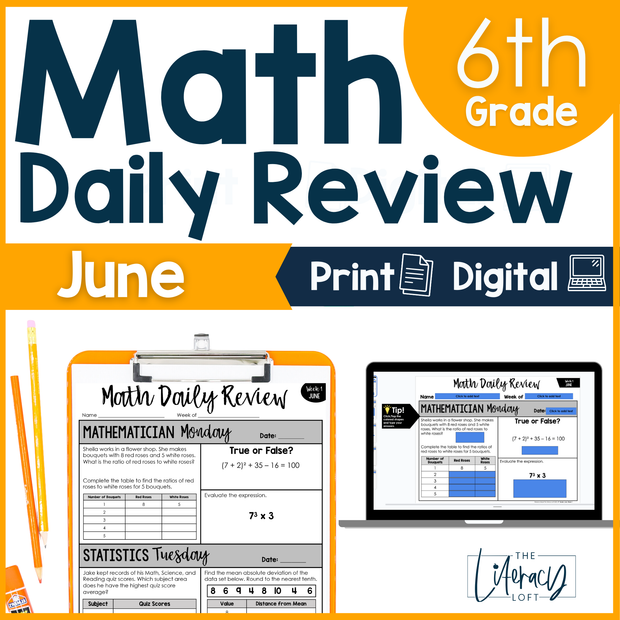 Math Daily Review 6th Grade {June} | Distance Learning | Google Apps