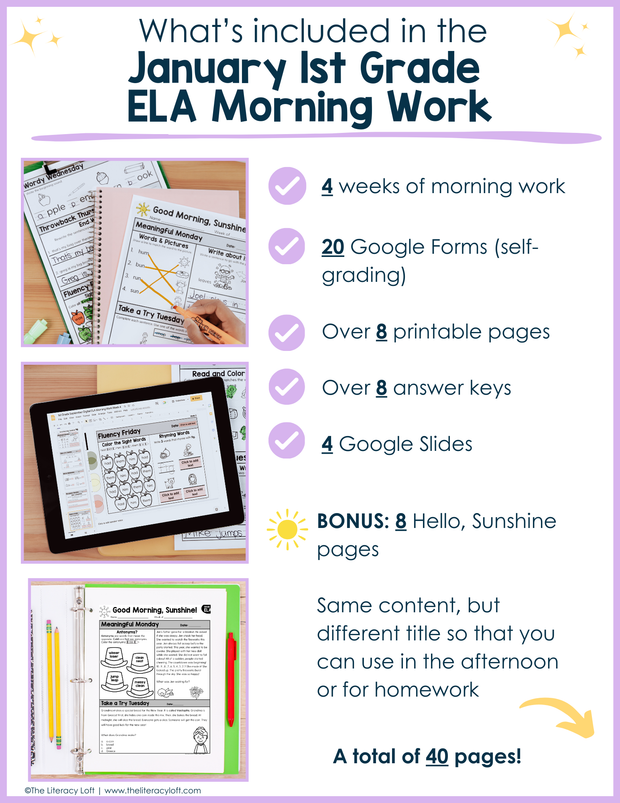 ELA Morning Work 1st Grade  (January) I Distance Learning I Google Slides