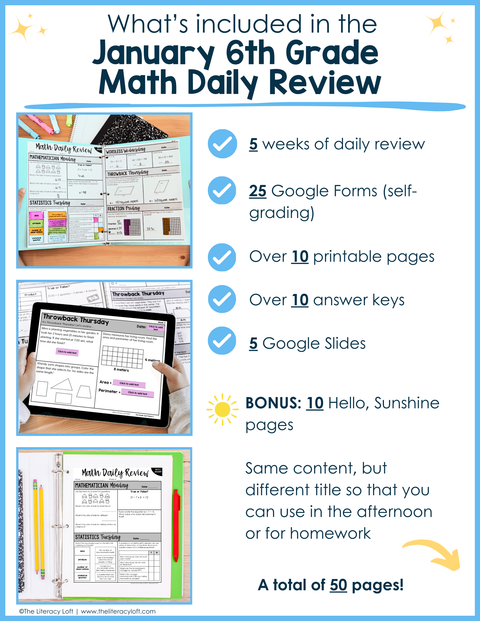 Math Daily Review 6th Grade {January} | Distance Learning | Google Apps