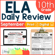 10th Grade ELA Back to School Reading Comprehension Grammar Vocabulary Spiral Review High School - September