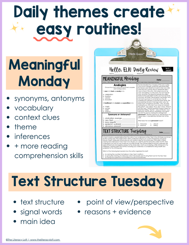 ELA Daily Review 7th Grade {January} I Distance Learning I Google Slides  and Forms