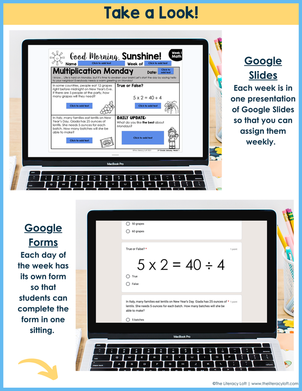 Math Morning Work 3rd Grade {January} I Distance Learning I Google Apps