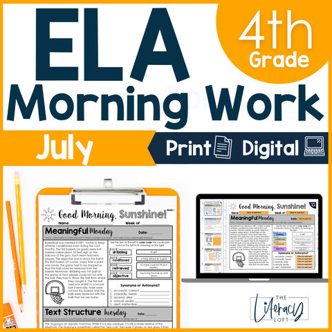 ELA Morning Work 4th Grade {July} | Distance Learning | Google Slides