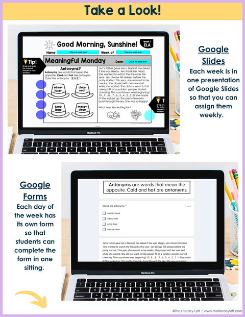 ELA Morning Work 1st Grade  (January) I Distance Learning I Google Slides