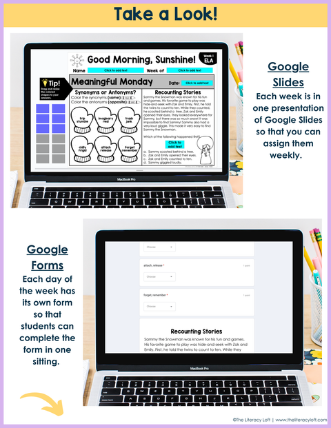 ELA Morning Work 2nd Grade {January} I Distance Learning I Google Slides