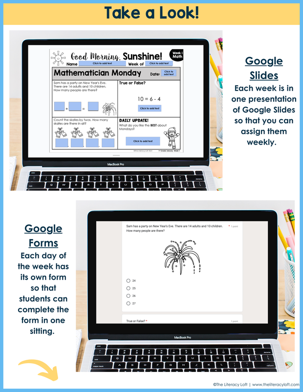 Math Morning Work 1st Grade {January} I Distance Learning I Google Apps