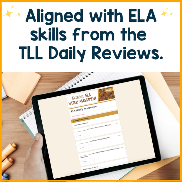 8th Grade ELA Reading Comprehension October Morning Work Assessment Daily Review
