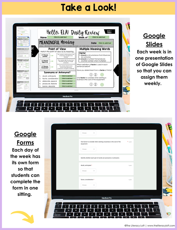 ELA Daily Review 6th Grade {March} | Distance Learning | Google Slides and Forms