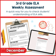 3rd Grade ELA Reading Comprehension Morning Work Assessment Winter Review - Dec