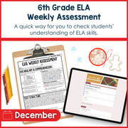 6th Grade ELA Reading Comprehension Morning Work Assessment Winter Review - Dec