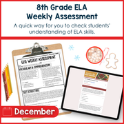 8th Grade ELA Reading Comprehension Morning Work Assessment Winter Review - Dec
